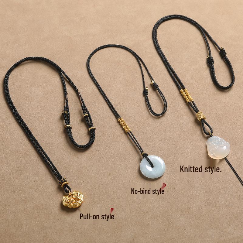 Hand-Woven Black Jadeite Gold Pendant Rope for Men & Women