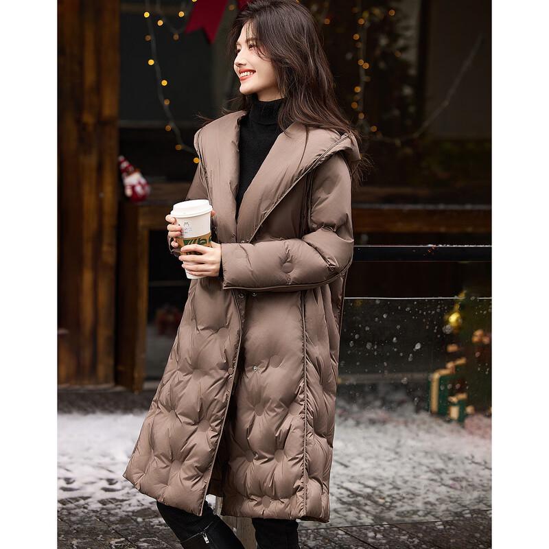 Demana "Winter Snow" Women's Mid-Length Hooded 90% Duck Down Pongee Jacket