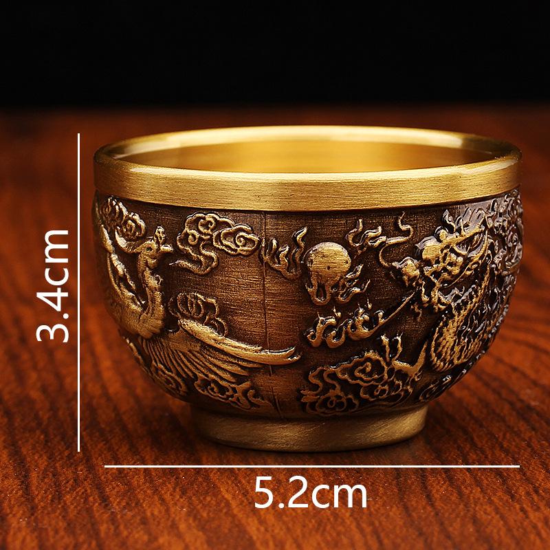 Brass Cup Dragon Phoenix Copper Teacup Wine Cup Metal Crafts Office Tea Creative Copper Ware Wine Cup Copper Teacup