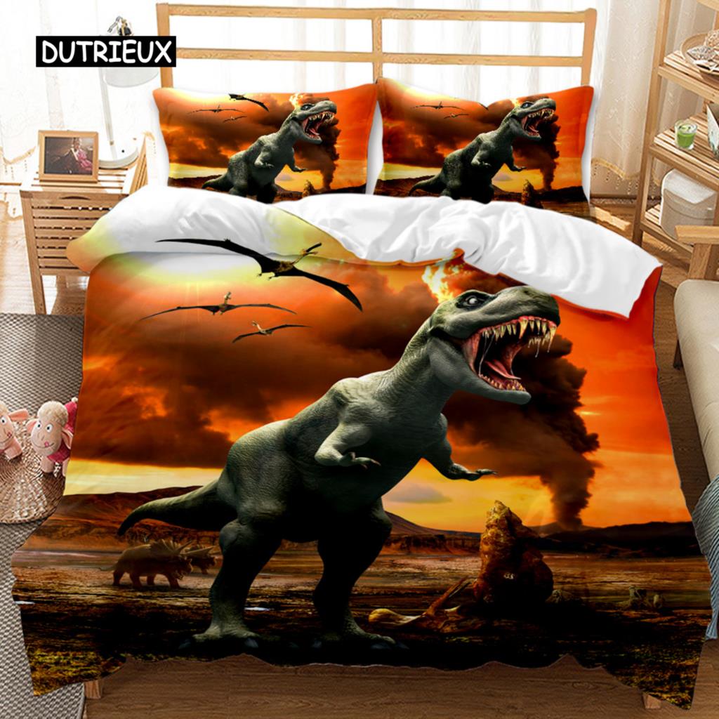Dinosaur Duvet Cover Set Jurassic World Battle Bedding Set Unique Dinosaur Polyester Bedding for Kids Adults Queen King Size