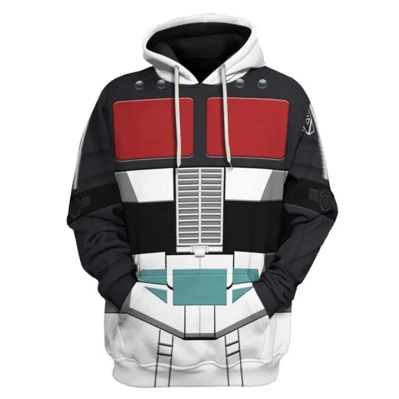 Men's 3D Robot Print Hoodie Red/Blue Cartoon Streetwear Sweatshirt Cotton Blend Pullover for Teen Boys