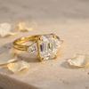 18K Gold Plated S925 Silver Emerald Cut Three Stone Moissanite Ring Triangle Side Stone Band Engagement Wedding Ring for Women