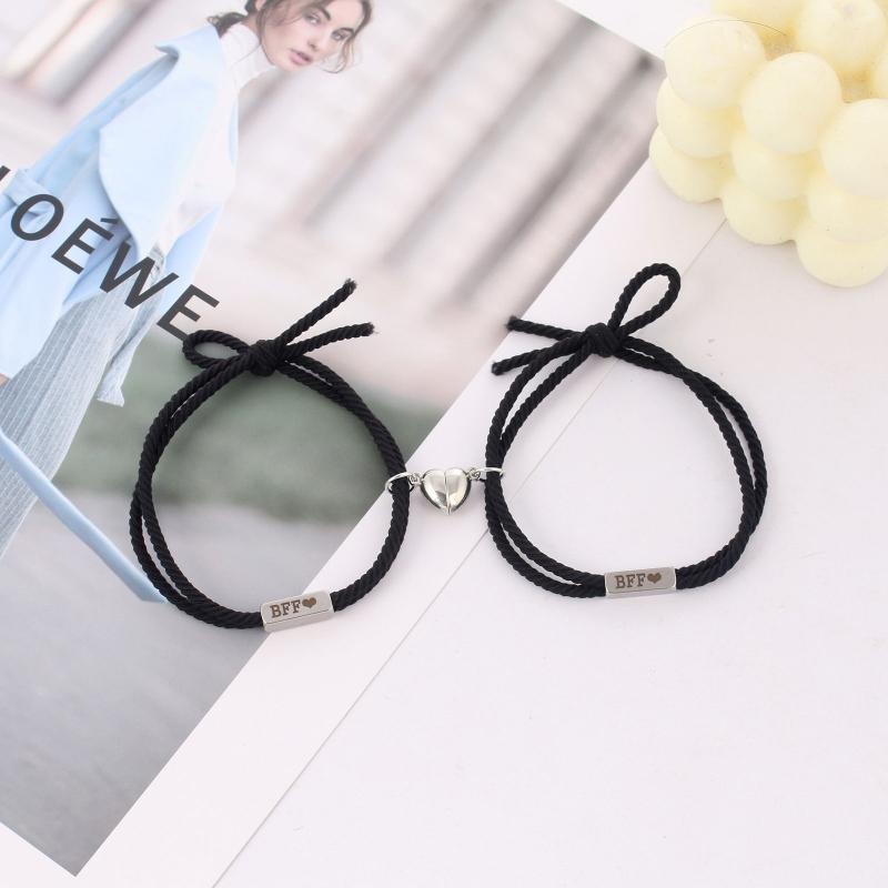 2 Pieces Friendship Bracelet Matching Heart Wristband for Women Men Magnet Bracelets Set for BFF Friends Rope Bracelet