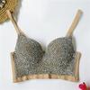 Yushutiff Damen-Bustier, abnehmbarer Schultergurt, Strasssteine, glänzend, Damen-Korsett, Nachtclub, Party, Push-Up-BH, bauchfreies Top