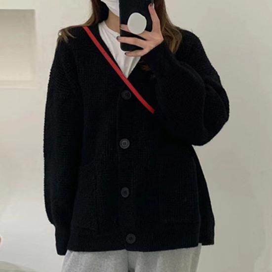 

Женский свитер-пальто с накладным карманом с v-образным вырезом и длинными рукавами Мягкий трикотаж с застежкой на пуговицы Сплошной цвет Свободный вязаный кардиган Женская осенняя верхняя одежда