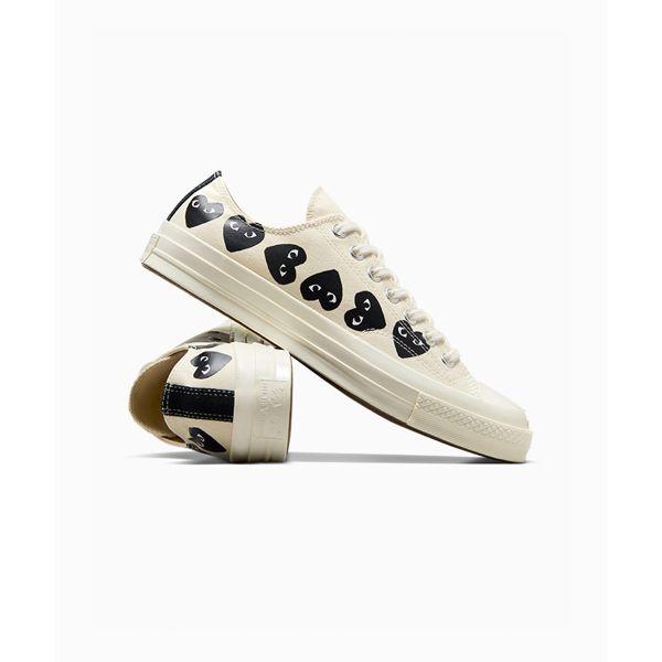 Comme des Garçons PLAY x Converse Chuck 70 Low Multi Heart - Mliečna Čierna Unisex Tenisky Krémová Egret A08150C