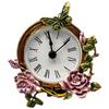 Vintage Mini Table Clock Quiet Analog Design Handpainted Metal Floral Butterfly Body Desk Clock for Bedroom and Office