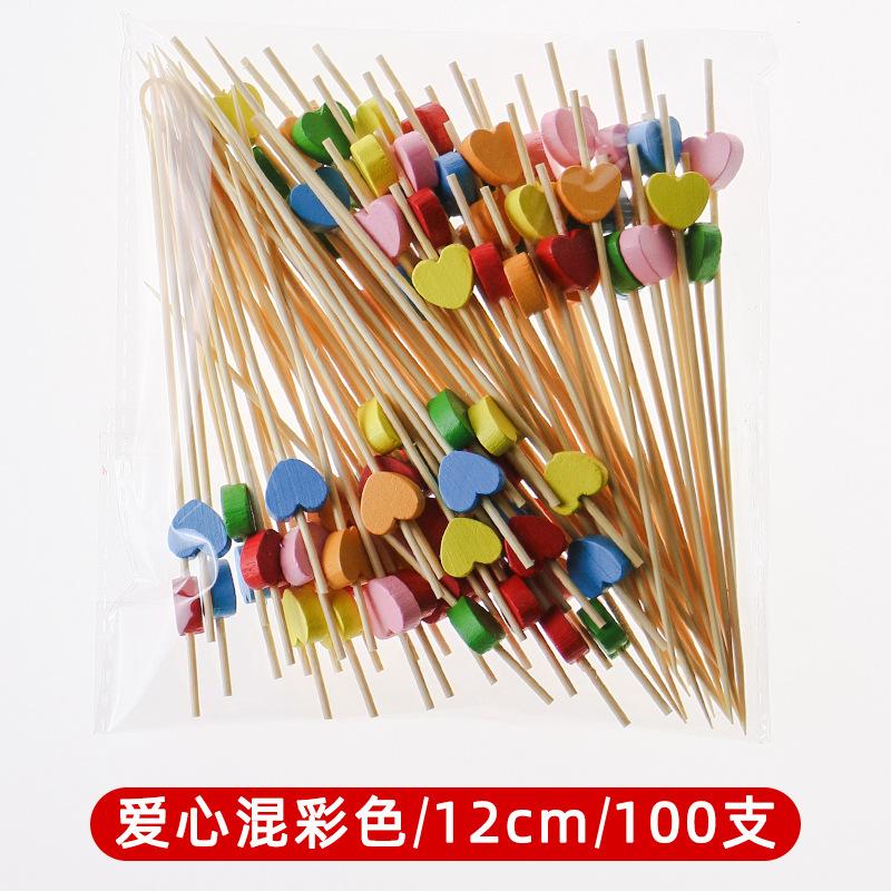 

100 Pcs 12cm Cocktail Picks Creative Handmade Heart Shape Bead Appetizer Picks Fruit Toothpicks Party Supplies