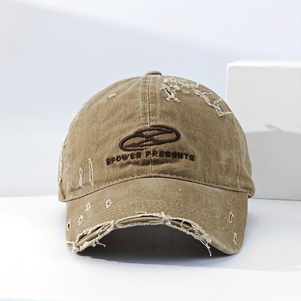 Vintage-Inspired Men's Denim Baseball Cap with Distressed Letter Design - Fashionable Streetwear