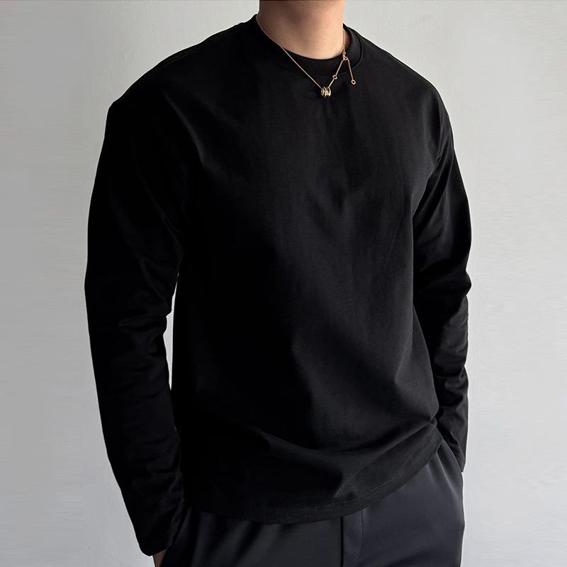 Round Neck Long-sleeved T-shirt Men's Autumn Winter Sports Solid Color Bottoming Shirt Top