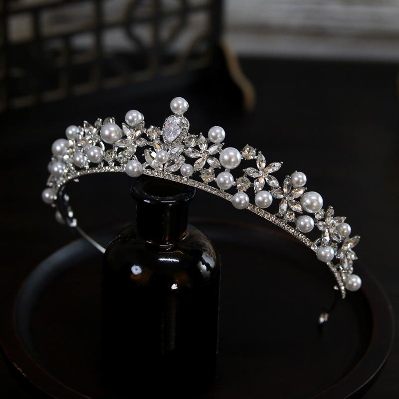 Korean New Style Exquisite Compact Simple Pearl Bride Wedding Crown Headdress Crown Tiara Hair Accessories