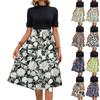 Women's Fashion Casual Belt Short Sleeve Round Neck Floral Elegant Temperament Dress