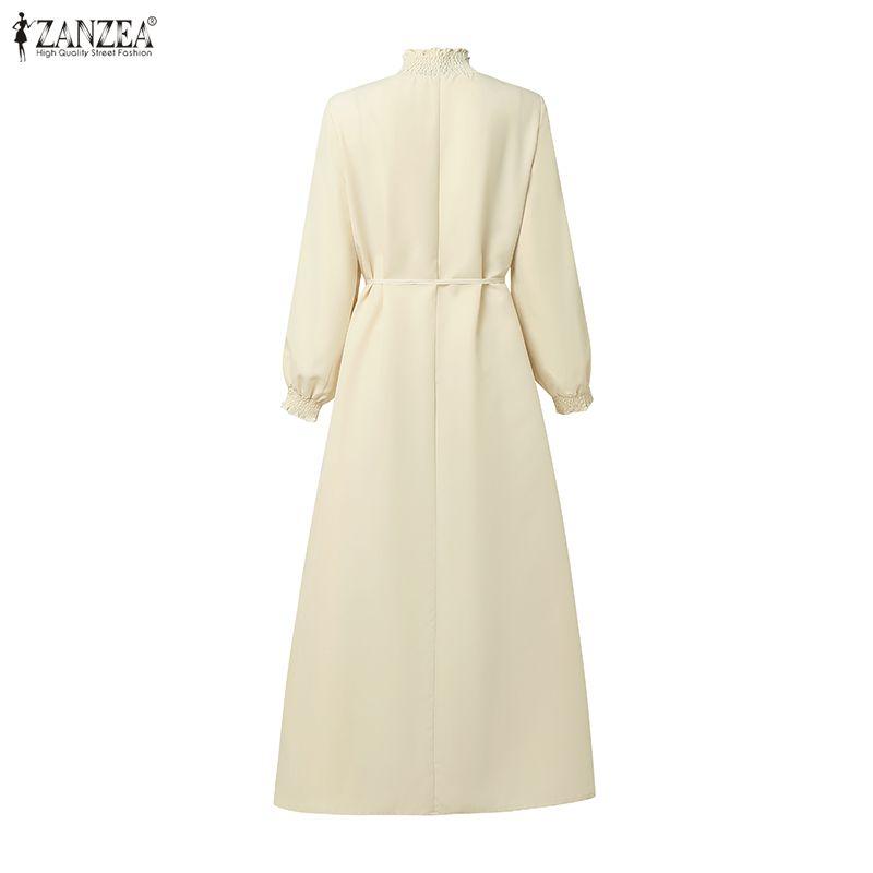ZANZEA Abito casual da donna con colletto alla coreana, manica lunga larga