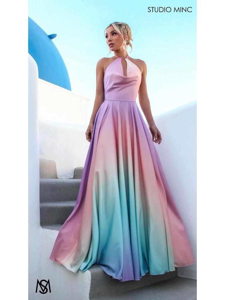 2026 Elegantes Abendkleid mit tiefem V-Ausschnitt und Farbverlauf: Damenkleid mit taillierter Taille, großem Saum, lang