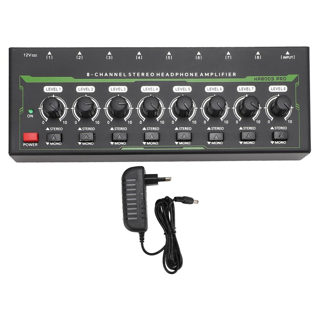 8 Channel Stereo Headphone Amplifier for Studio Home KTV Ear Player Support Stereo Mono Modes