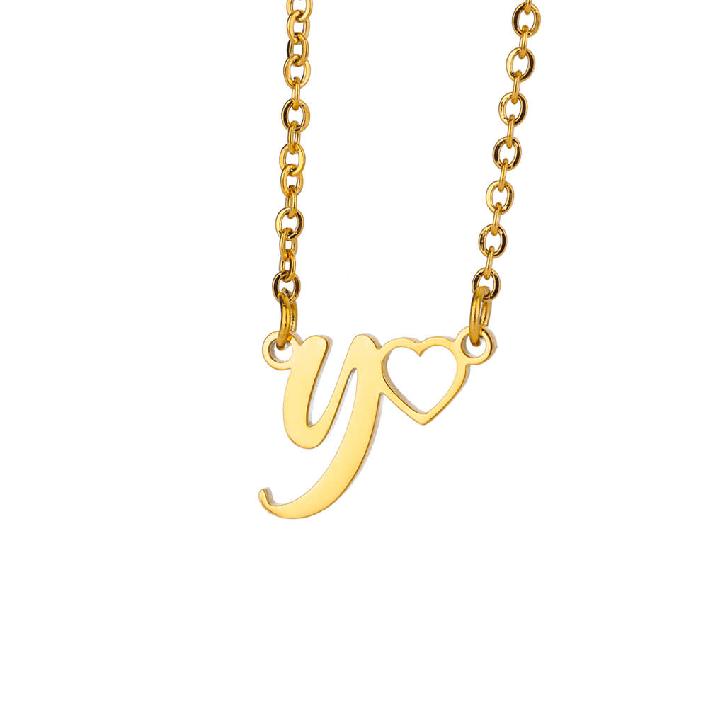 Fashion Initial Pendant Necklace For Women Letter Name Hollow Out Heart Charm Stainless Steel Gold Color Chain Jewelry Gift