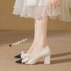 Gentle shoes pointed head shallow mouth thick heel single shoes women bow temperament versatile high heels women