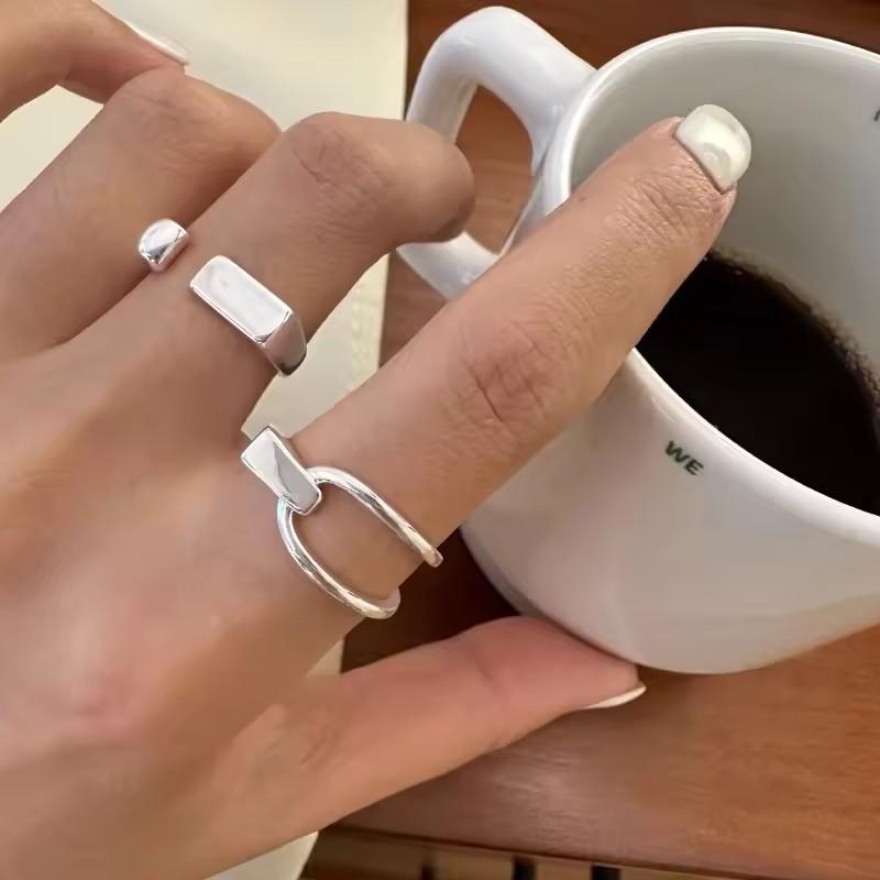 925 Silver Rings INS Fashion Hip Hop Vintage Couples Adjustable Jewelry Hollow Lines Punk Thai Silver Party