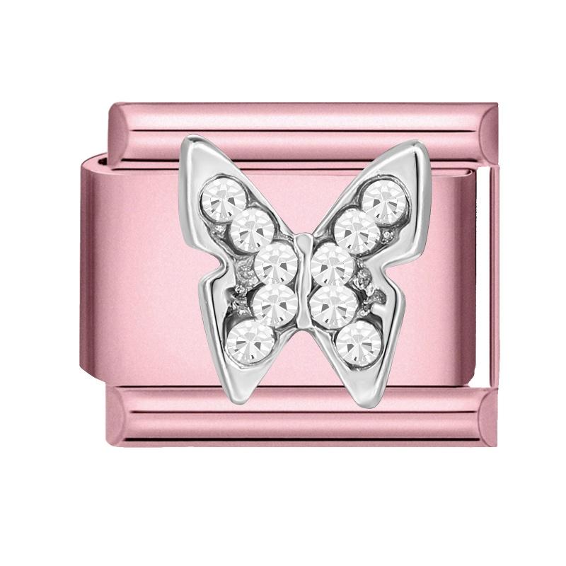Y2K Pink Glitter Zircon Heart Flowers Rabbit Crystal Italian Charm Fit 9MM Stainless Steel Bracelet Women Men DIY Jewelry Gift