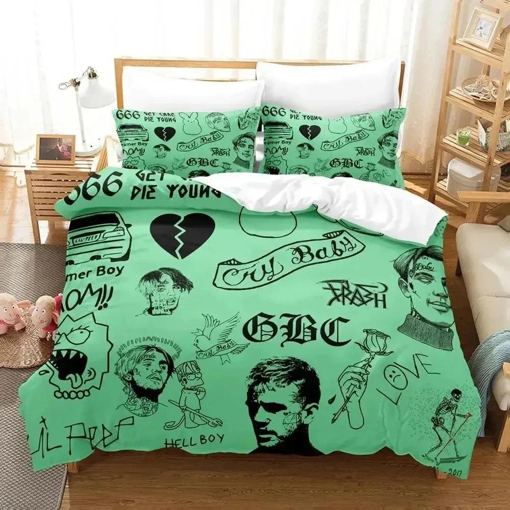 3D Print Rapper Lil Peep Bedding Set Duvet Cover Bed Set Quilt Cover Pillowcase Comforter King Queen Size Boys Adult Bedding Set