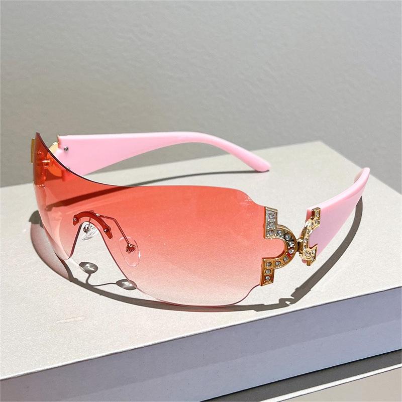 Rimless Brand Designer Sunglasses Women Oversized Trending Luxury Sun Glasses Rivet Diamond Punk Big Shades Uv400