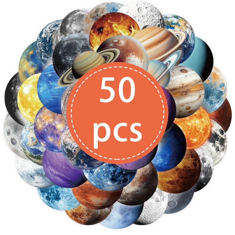 50PCS Space Stickers Planet Moon Space Astronomy Sticker Galaxy Outer Space Vinyl Waterproof Stickers for Laptop, Guitar