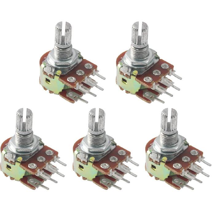 5Pcs WH148 Potentiometer 100K Ohm Variable Resistors 6-Pin 15mm Shaft Dual Linear Potentiometers for Audio Volume Control, Light Dimming, Motor Speed
