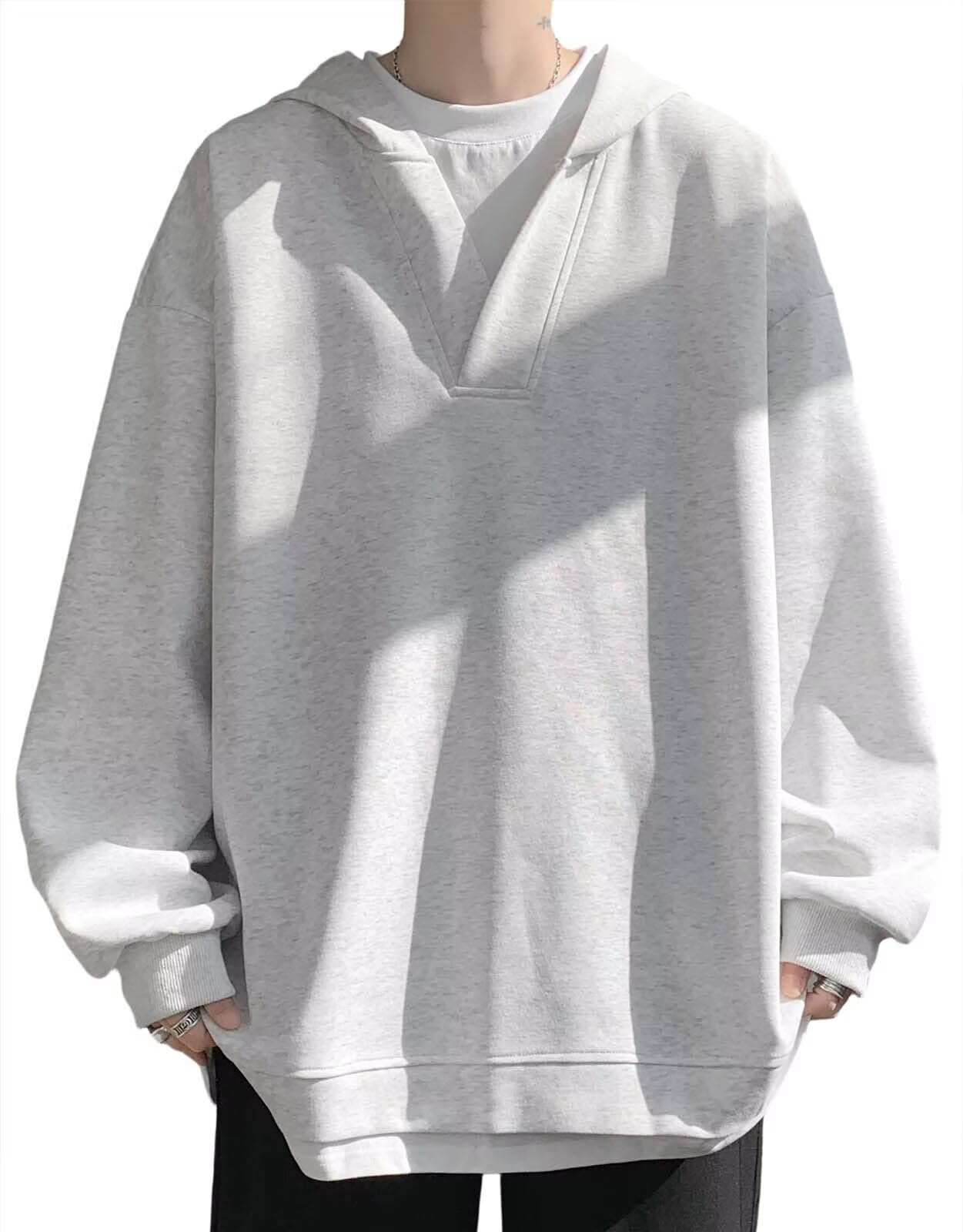 

Блиго Осенний Многослойный Плюс Сайз Свободный Длинный Повседневный Спущенное плечо Круглый Однотонный Идеально для Легкий Мужской V-образный Худи, Образ, Доступно, Простой, Популярный, Посадка,