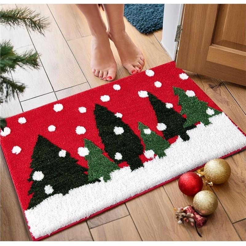 Christmas Winter Warm Patterned Christmas Tree Small Size Living Room Entrance Rug, Bathroom Door Mat, Home Decoration