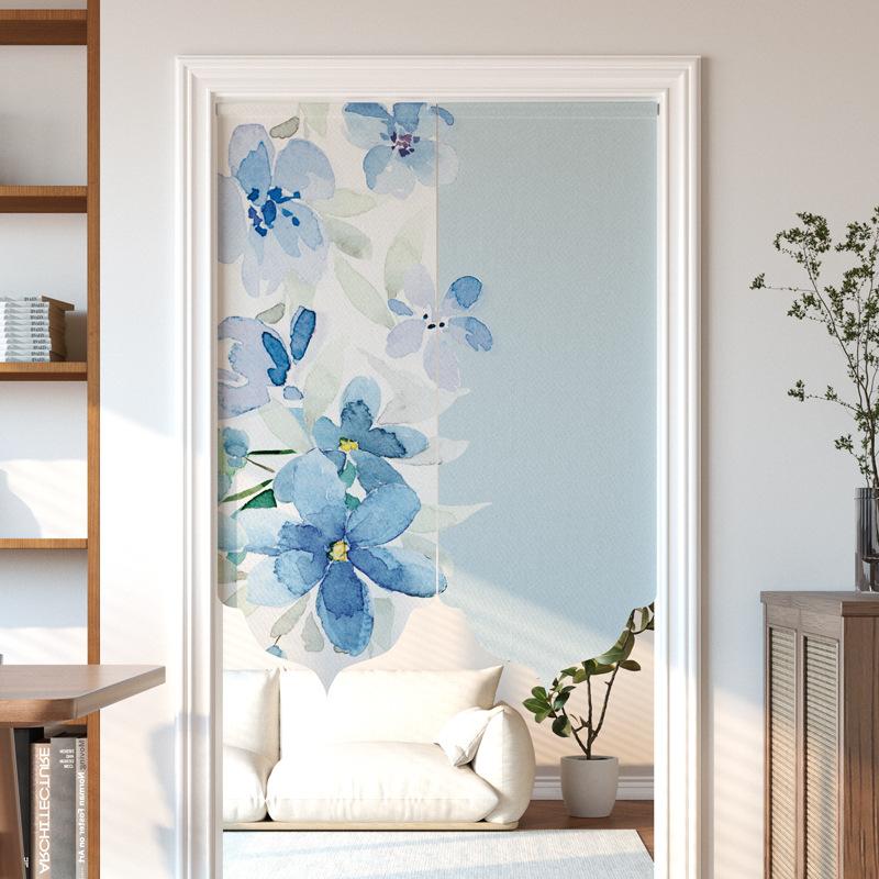 Chinese Style Imitation Linen Door Curtain Retro Art Painting Doorway Living Room Partition Drape Kitchen Hanging Half-Curtain