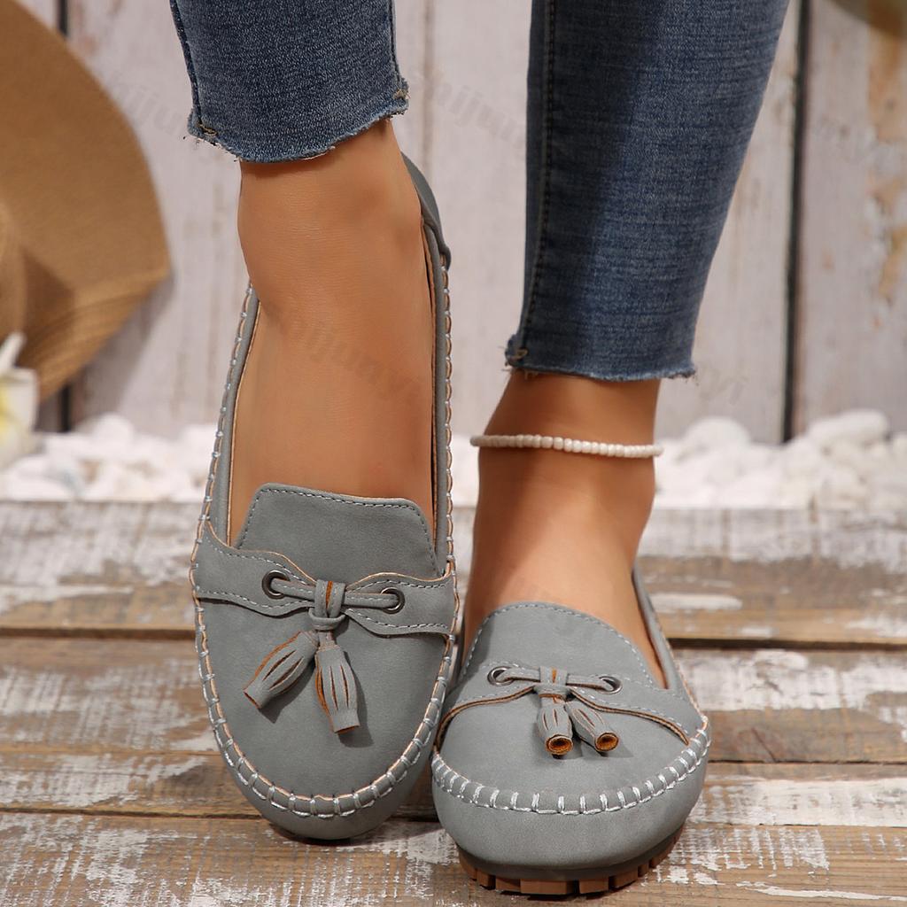 Fashion Women's Loafers Leisure Flat Shoes 2025 Spring New Plus Size 43 Round Toe Tassel Solid Color Lightweight Anti Slip Walking Shoes