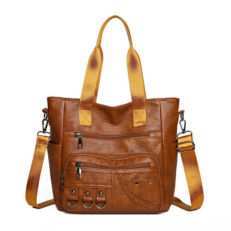New urban simple soft leather women's messenger bag portable shoulder large capacity mother bag