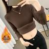 2025 Women's Plus Size Round Neck Velvet Thickened Knit Sweater - Warm Autumn/Winter Base Layer