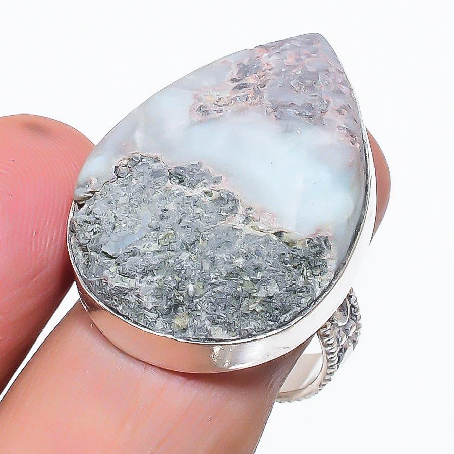 Natural Larimar Gemstone Handmade 925 Sterling Silver Jewelry Ring Size 9.5 H8e83