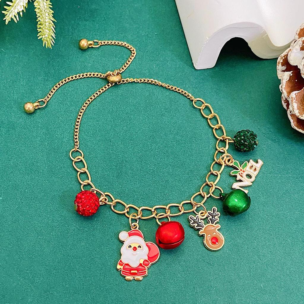 High Quality 2026 Christmas Chain Bracelet, Alloy Drip Oil Christmas Tree Elk Bells Diamond Snowflake Gift Bracelet