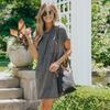 Women's Summer Casual Color Contrast Wave Striped Short Sleeve Pocket Dress