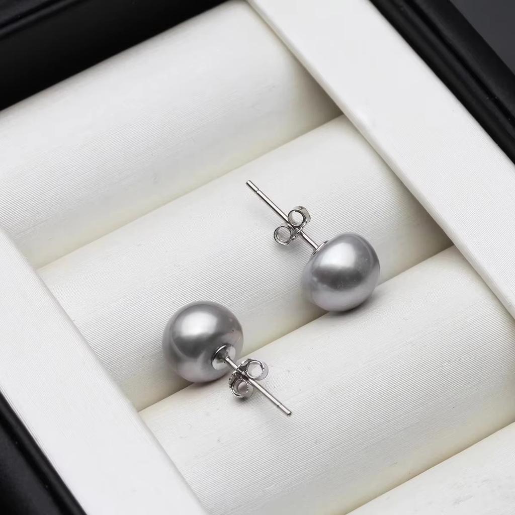 Echte 925 Silber Perlen Ohrstecker für Damen, Natürliche Süßwasser Schwarze Perlen Ohrringe Leveback Geschenk für Frau Mutter Geburtstag