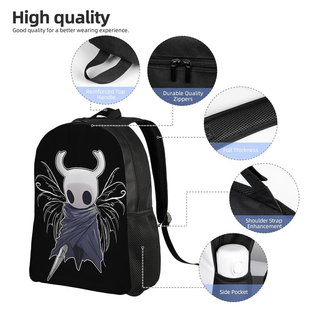 Zaino da Gioco Hollow Knight per Uomo Donna Casual Scuola Superiore Lavoro Daypack Fumetto Fantasma Borsa a Spalla per Laptop Regalo