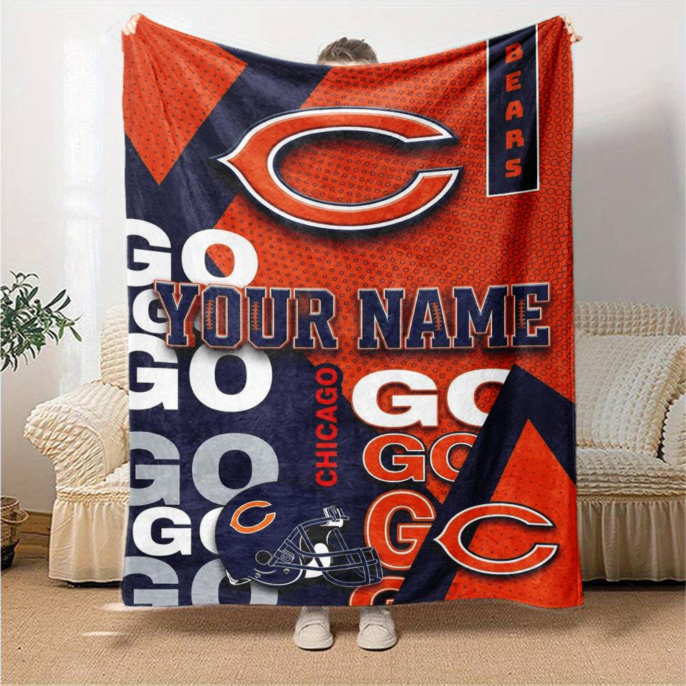 Name Custom Chicago Bears Print Flannel Blanket High Quality Warm Comfortable Cover for All Seasons Perfect for Gifts Home Decor