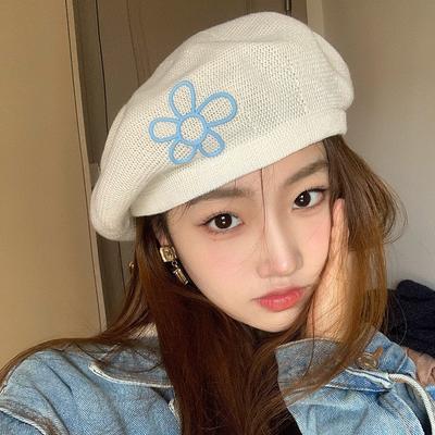 Vintage Japanese Knitted Flower Beret Hat for Women Autumn Winter Milk Silk Breathable Painter Pumpkin Hats Dome Beanie Cap Ins Style