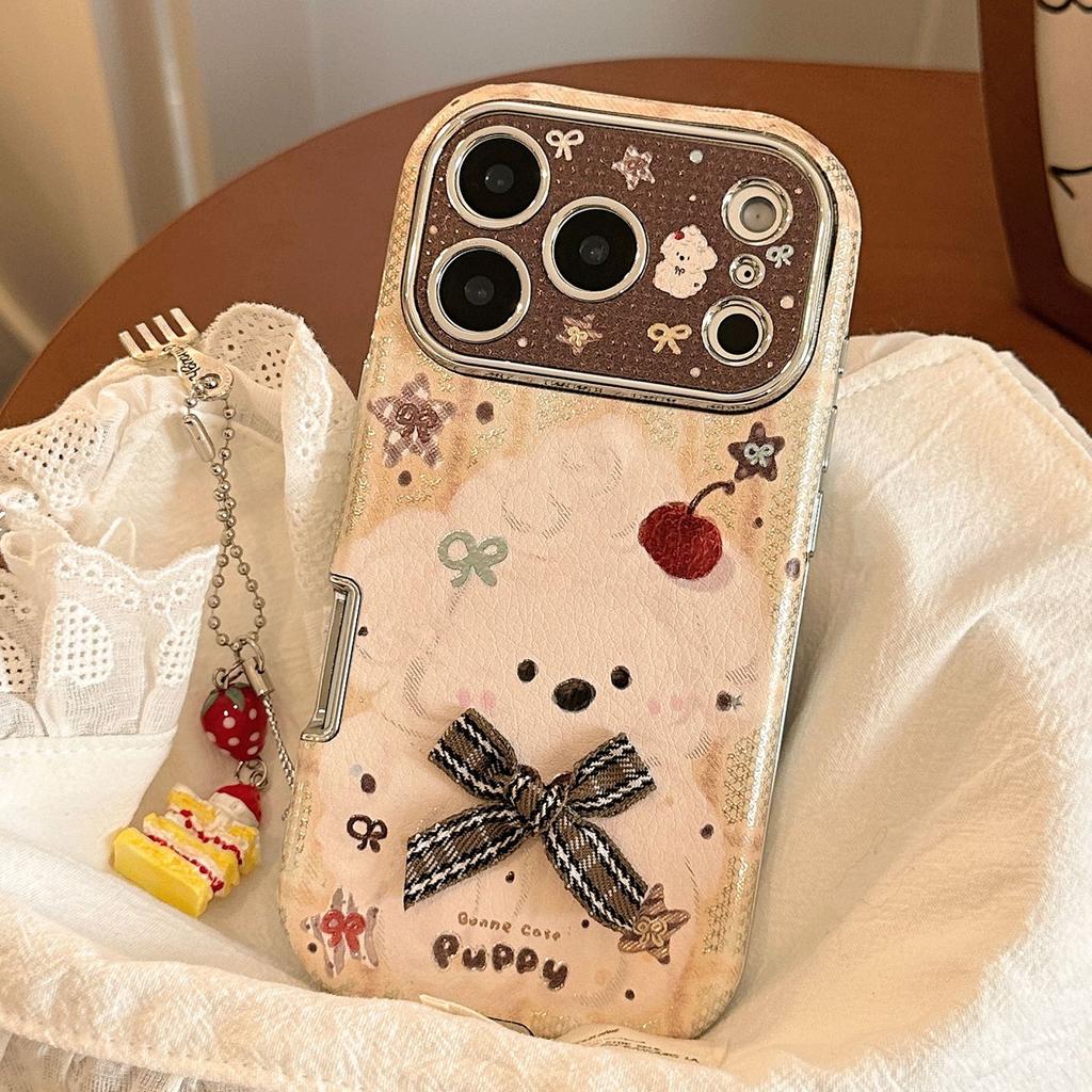 Gilt bow puppy apple 17promax mobile phone case iphone16 for 15 lanyards 14 leather patterns 12 sets