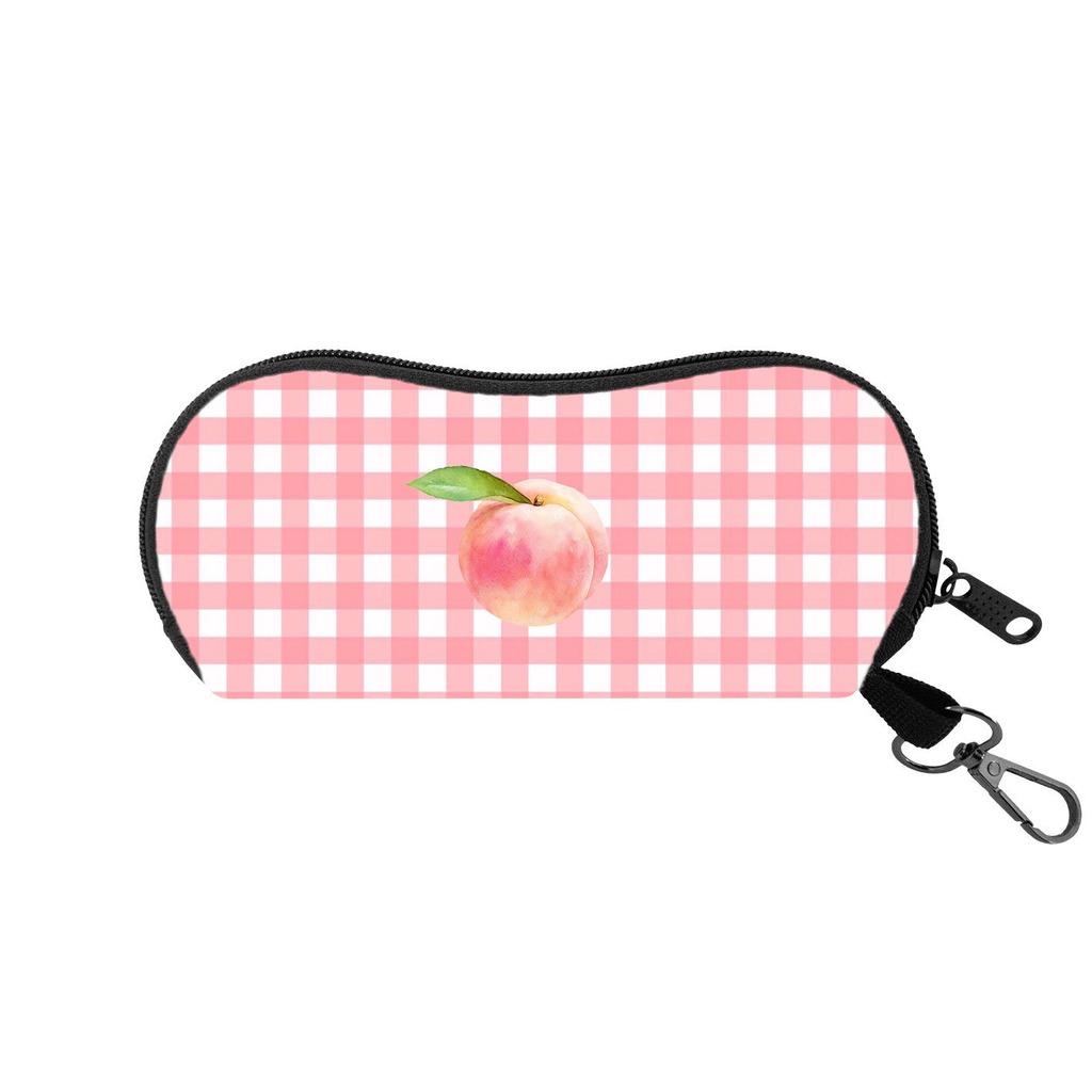 Portable Felt Sunglasses Pouch Soft Shockproof Zipper Eyeglass Case with Metal Clip Check Pattern Printed Eyewear Storage Bag