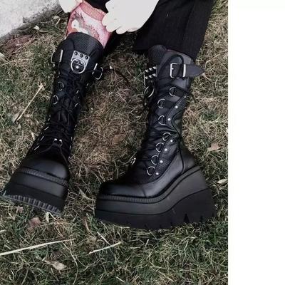Muffin Platform Motorcycle Boots Dark Gothic Punk Mid-tube Boots Women's Matte Punk Women's Tall Boots Rivet Boots