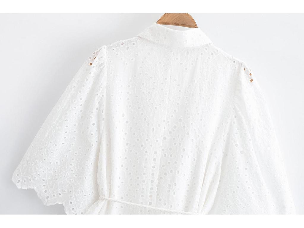 Rochie de primăvară 2025 pentru femei, stil european și american, largă, cu revere, cu curea, florală, ajurată