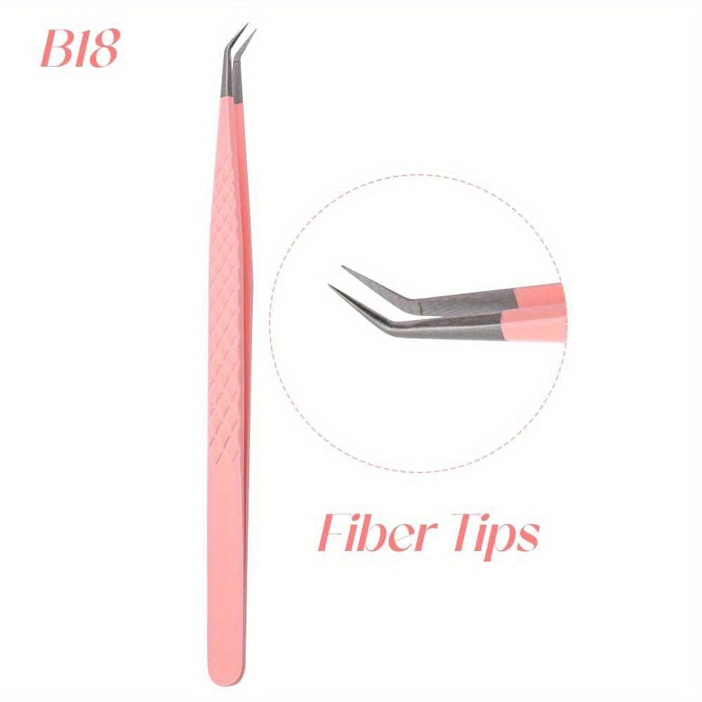 1 Pc Eyelash Tweezers Extension Pink Stainless Steel Superhard Tweezers with Fiber Tips High Precision Anti-Static Tweezers