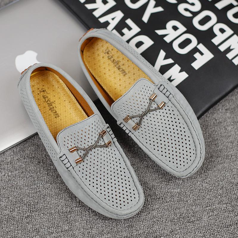 Fashion Hollow Out Mens Outdoor Loafers Breathable Summer Male Casual Shoes Handmade Leather Moccasins Slip on Flats Simple Boat Shoes