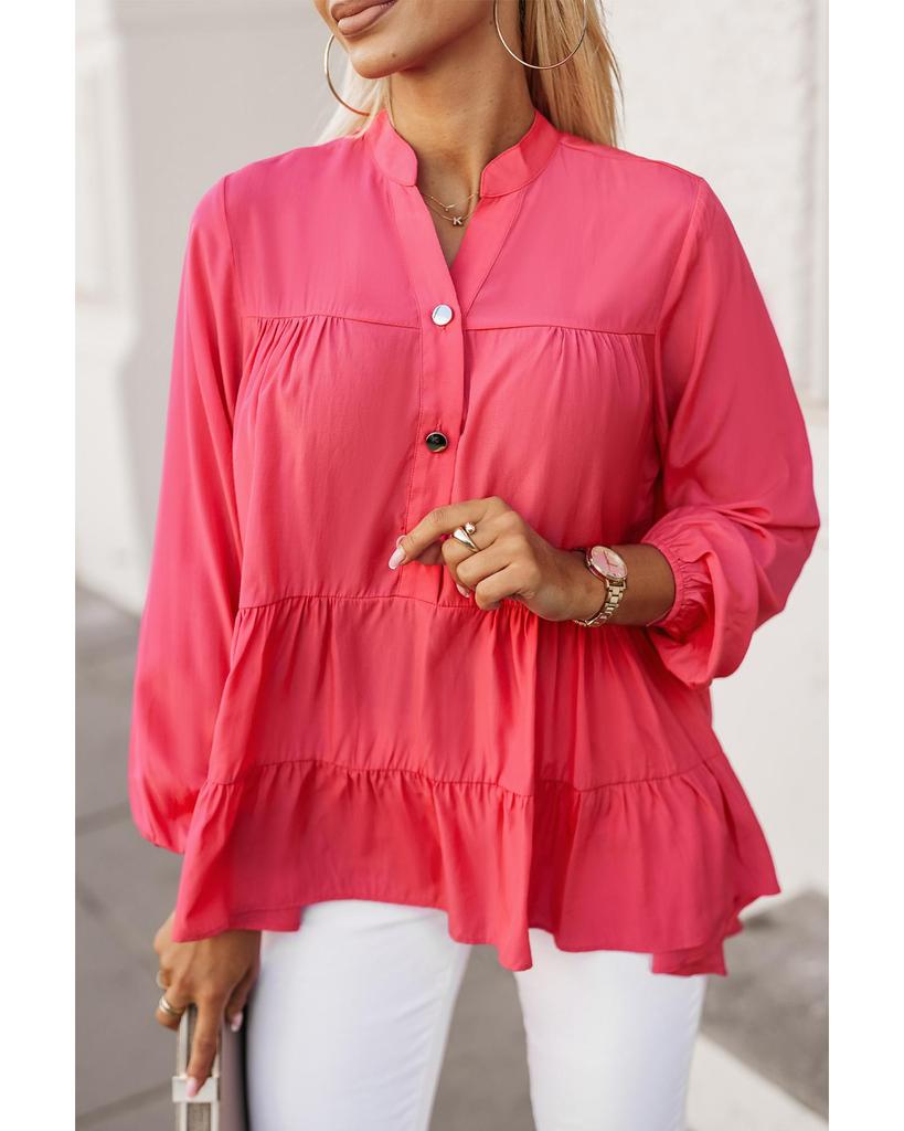 Azura Exchange Half Buttoned Ruffle Tiered Long Sleeve Blouse
