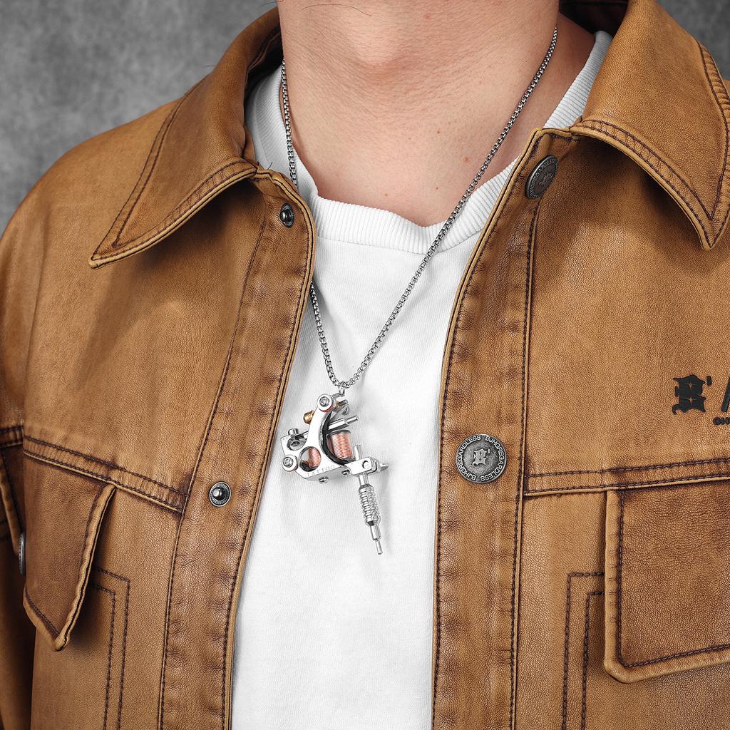 Men Charm Tattoo Machine Stainless Steel Jewelry Necklaces With Pendant For Male Women Punk Hip Hop Accessories Gifts