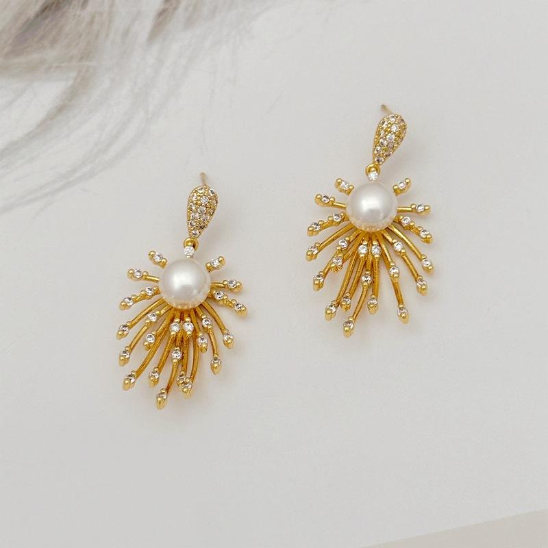 

Manufacturer S Supply Of High-End Light Luxury Earrings, Bright Fireworks, Pearl Earrings, Earrings, Spot. золотой