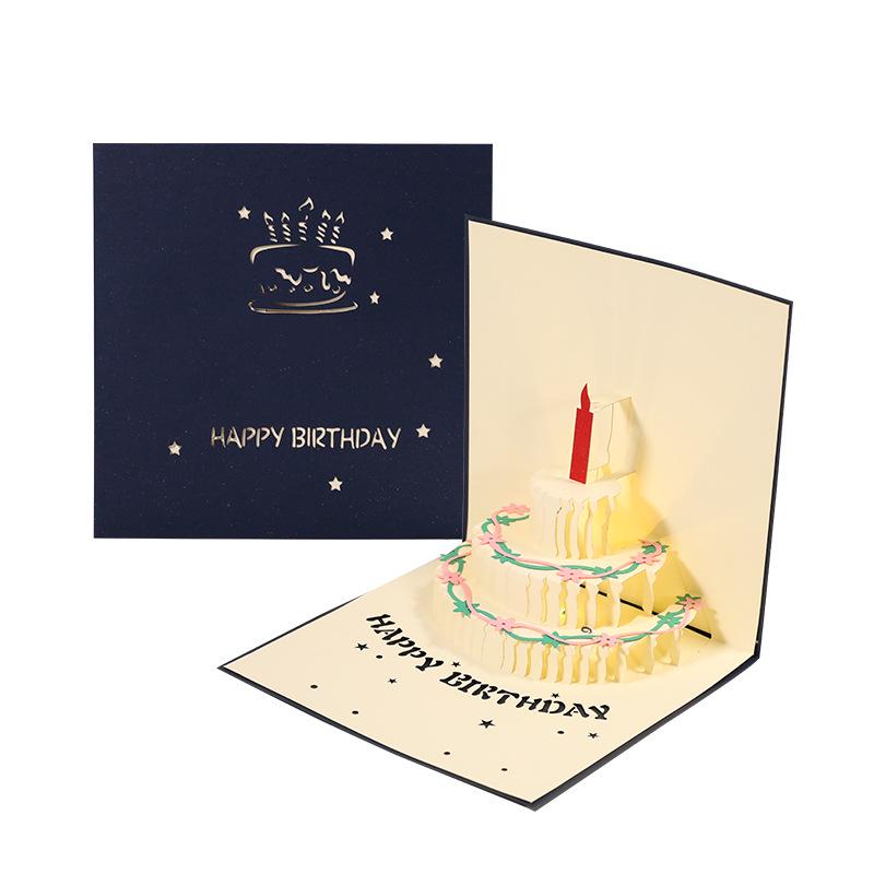 Handmade Pop-up Cake Music Greeting Card with Lights – Birthday Message and Gift